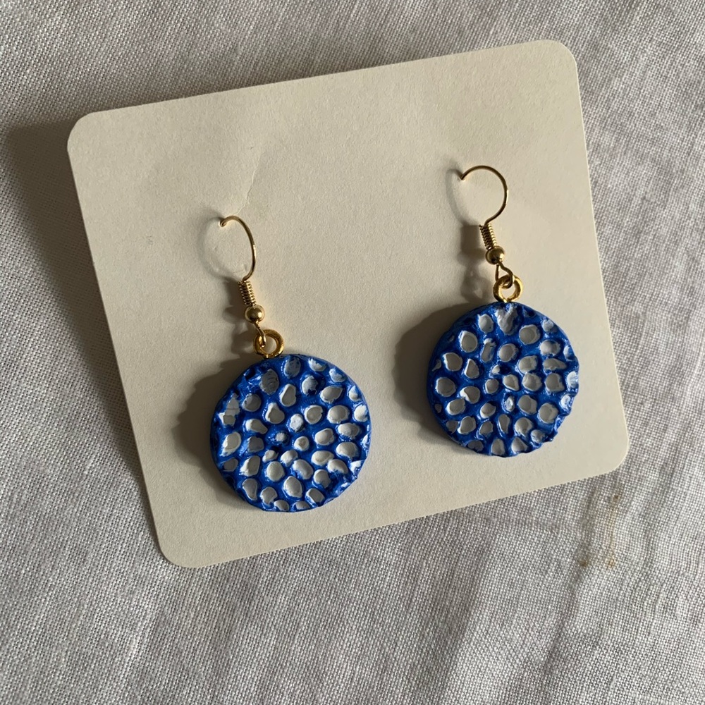 Blue and White Hole Earrings